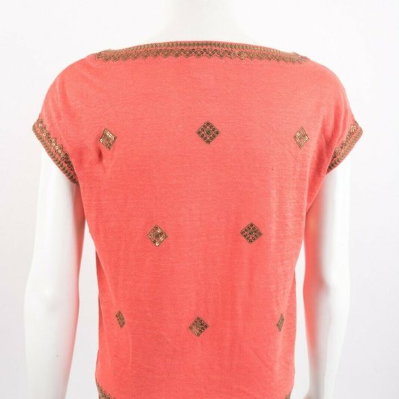 J. Jill Linen Top Shirt XS P Coral Orange Sequin - Picture 4 of 6